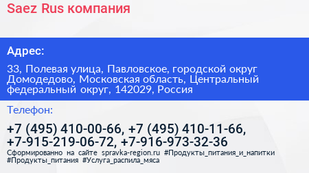 Saez Rus компания - визитка