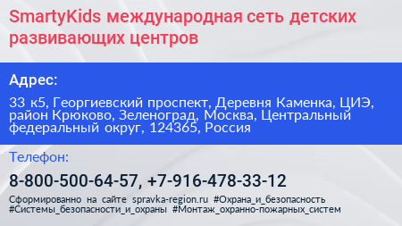 SmartyKids международная сеть детских развивающих центров - визитка