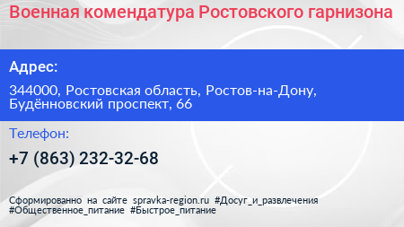 Военная комендатура Ростовского гарнизона - визитка