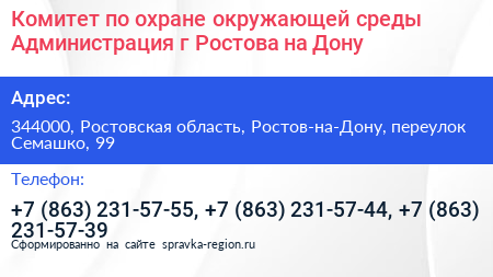 Комитет по охране окружающей среды Администрация г Ростова на Дону - визитка