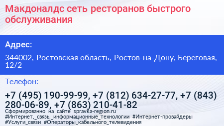 Макдоналдс сеть ресторанов быстрого обслуживания - визитка