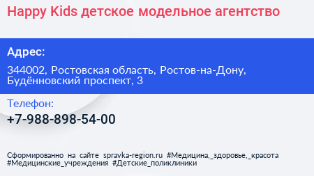 Happy Kids детское модельное агентство - визитка