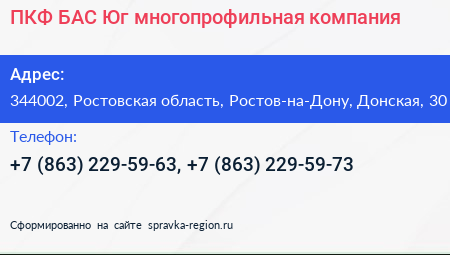 ПКФ БАС Юг многопрофильная компания - визитка