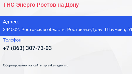 ТНС Энерго Ростов на Дону - визитка