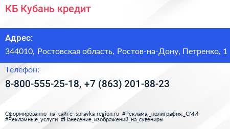 КБ Кубань кредит - визитка
