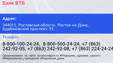 Банк ВТБ - визитка