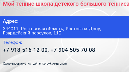 Мой теннис школа детского большого тенниса - визитка