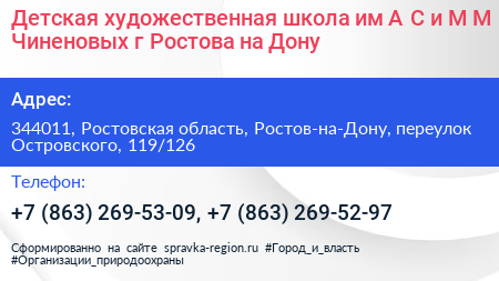 Детская художественная школа им А С и М М Чиненовых г Ростова на Дону - визитка