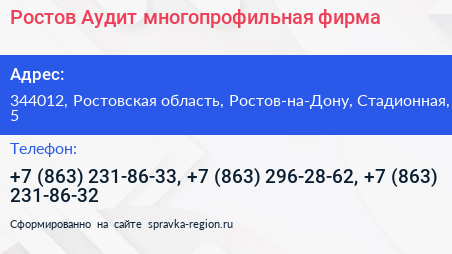 Ростов Аудит многопрофильная фирма - визитка