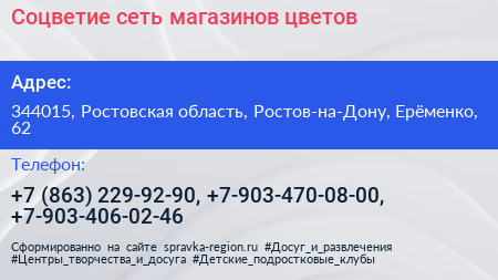 Соцветие сеть магазинов цветов - визитка