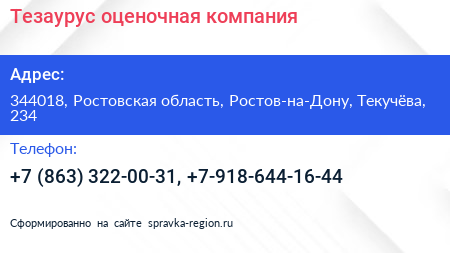 Тезаурус оценочная компания - визитка