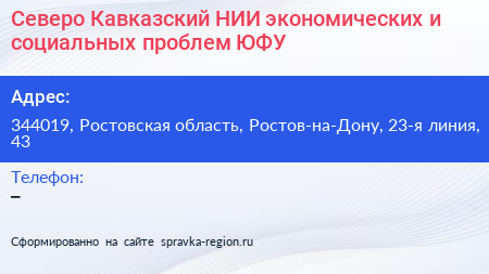 Северо Кавказский НИИ экономических и социальных проблем ЮФУ - визитка