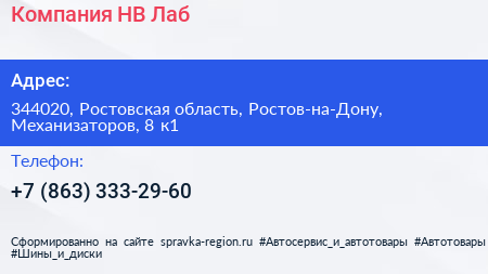 Компания НВ Лаб - визитка