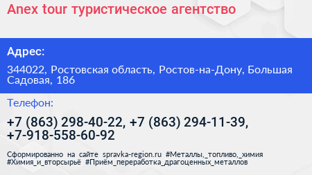 Anex tour туристическое агентство - визитка