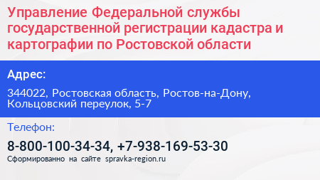 Управление Федеральной службы государственной регистрации кадастра и картографии по Ростовской области - визитка