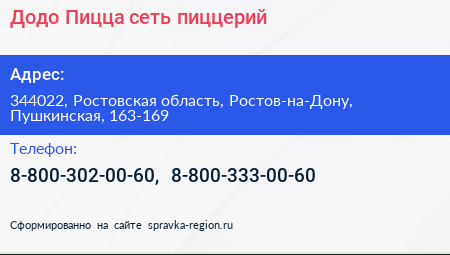 Додо Пицца сеть пиццерий - визитка