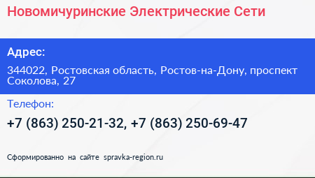 Новомичуринские Электрические Сети - визитка