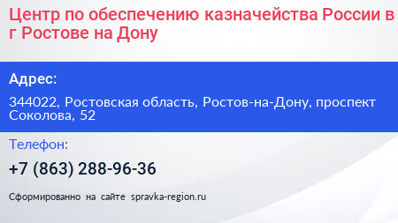 Центр по обеспечению казначейства России в г Ростове на Дону - визитка
