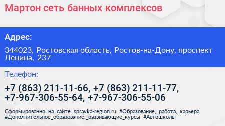 Мартон сеть банных комплексов - визитка