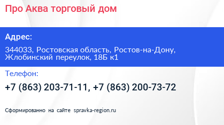 Про Аква торговый дом - визитка