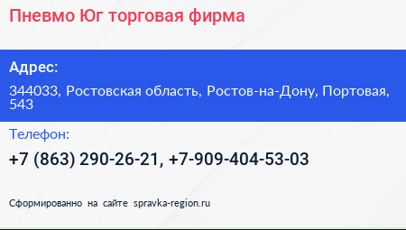 Пневмо Юг торговая фирма - визитка
