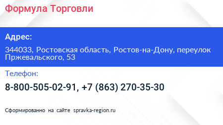 Формула Торговли - визитка