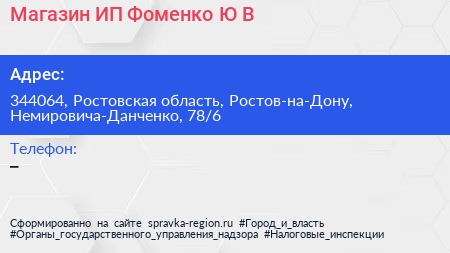 Магазин ИП Фоменко Ю В  - визитка