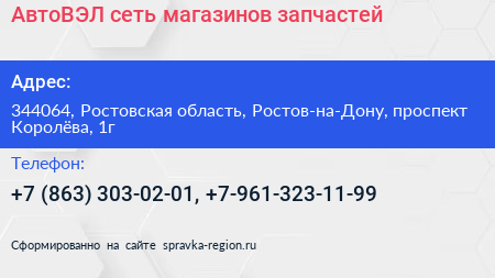 АвтоВЭЛ сеть магазинов запчастей - визитка