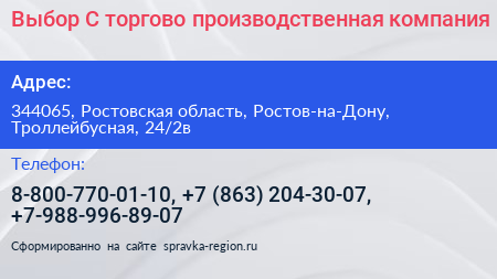 Выбор С торгово производственная компания - визитка