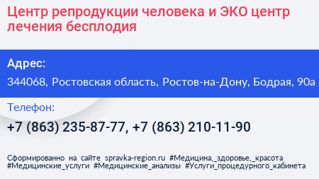 Центр репродукции человека и ЭКО центр лечения бесплодия - визитка