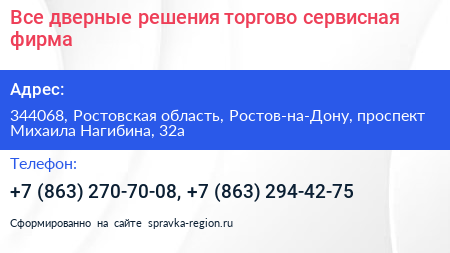 Все дверные решения торгово сервисная фирма - визитка