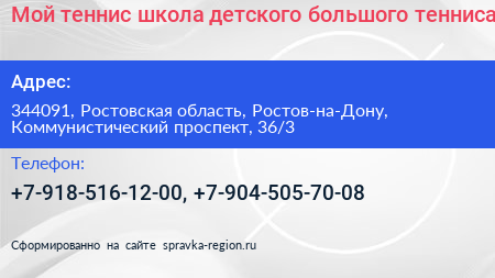 Мой теннис школа детского большого тенниса - визитка