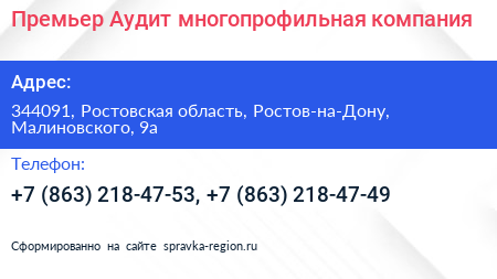 Премьер Аудит многопрофильная компания - визитка