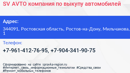 SV AVTO компания по выкупу автомобилей - визитка
