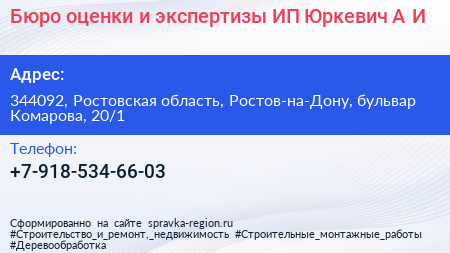 Бюро оценки и экспертизы ИП Юркевич А И  - визитка