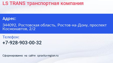 LS TRANS транспортная компания - визитка