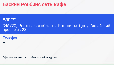 Баскин Роббинс сеть кафе - визитка