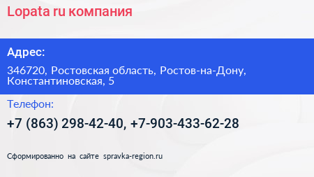 Lopata ru компания - визитка