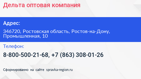 Дельта оптовая компания - визитка