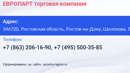 ЕВРОПАРТ торговая компания - визитка