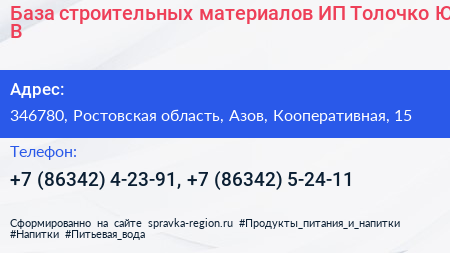 База строительных материалов ИП Толочко Ю В  - визитка
