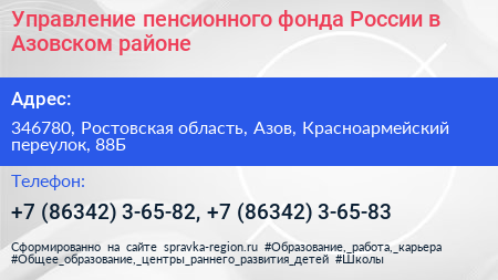 Управление пенсионного фонда России в Азовском районе - визитка