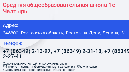 Средняя общеобразовательная школа 1 с Чалтырь - визитка