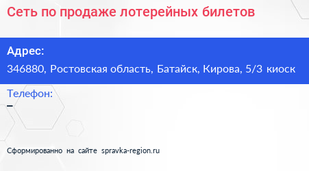 Сеть по продаже лотерейных билетов - визитка