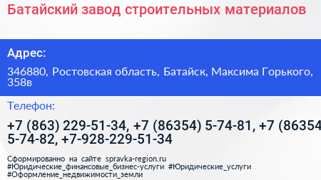 Батайский завод строительных материалов - визитка