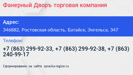 Фанерный Дворъ торговая компания - визитка