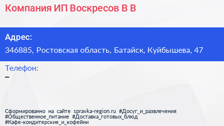 Компания ИП Воскресов В В  - визитка
