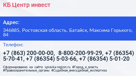 КБ Центр инвест - визитка
