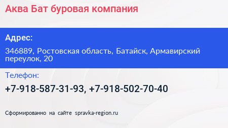 Аква Бат буровая компания - визитка