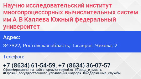 Научно исследовательский институт многопроцессорных вычислительных систем им А В Каляева Южный федеральный университет - визитка